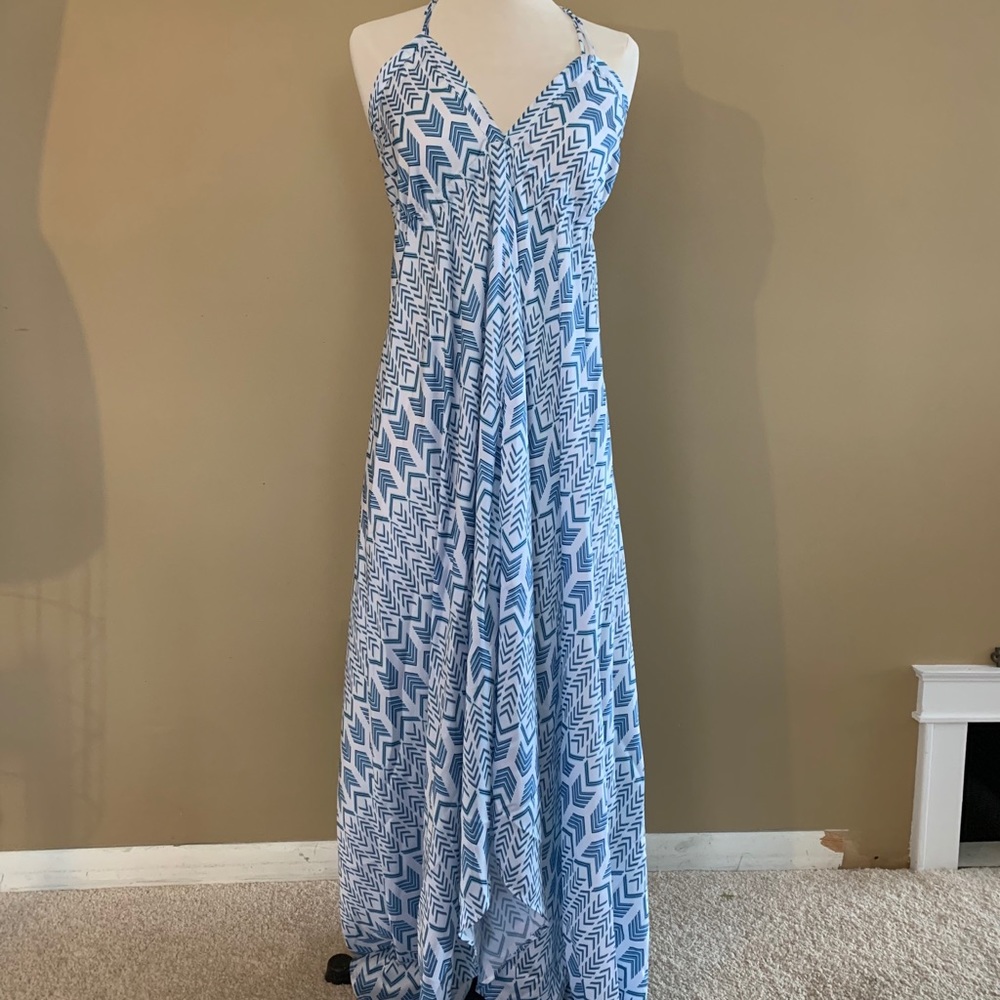 blue chevron flowy dress